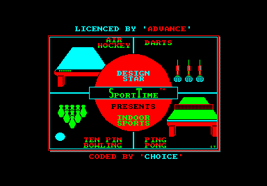 Superstar Indoor Sports (Amstrad CPC) screenshot: Title screen