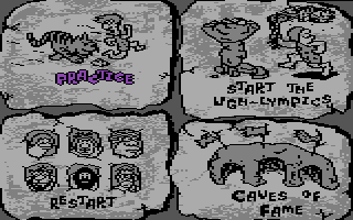 Caveman Ugh-Lympics (Commodore 64) screenshot: The main menu