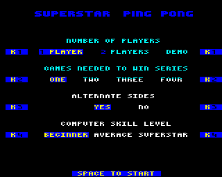Superstar Indoor Sports (Electron) screenshot: Settings for ping pong