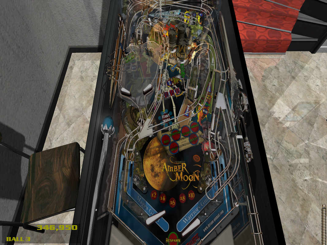 Dream Pinball 3D (Windows) screenshot: Ready to shoot (note the spring at the bottom left corner. Ball launch degree of force can be chosen)