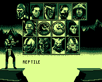Mortal Kombat Trilogy (Game.Com) screenshot: Fighter select screen