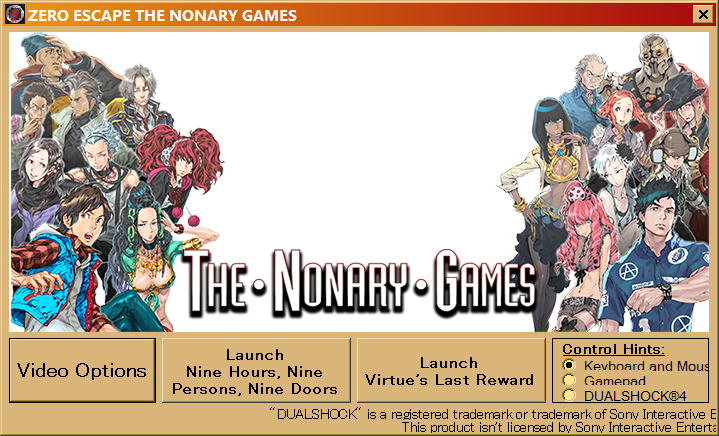 Zero Escape: The Nonary Games (Windows) screenshot: Launcher