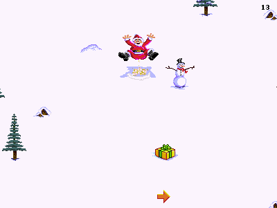 Santa Goes Butt-Boardin' (Browser) screenshot: Here's Santa sliding down the slope