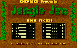Jungle Jim (Amiga) screenshot: Getting a high score