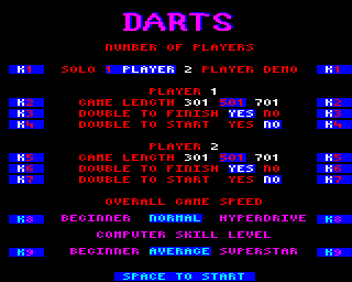 Superstar Indoor Sports (Electron) screenshot: Settings for darts