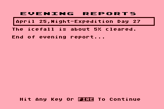 Everest Explorer (Atari 8-bit) screenshot: Nightly Events