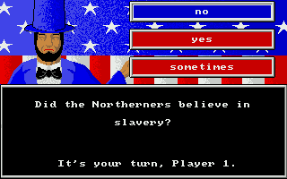 All About America (Amiga) screenshot: ...pick the wrong one and he seems to want to cry