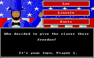 All About America (Amiga) screenshot: Pick the right one and Lincoln smiles...