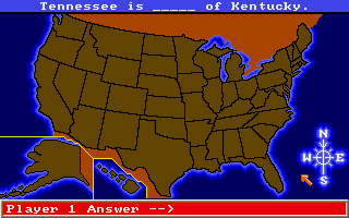 All About America (Amiga) screenshot: Present map - Click the correct direction on the compass