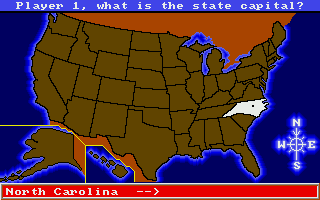 All About America (Amiga) screenshot: Present map - state capital question