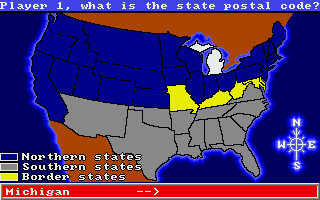 All About America (Amiga) screenshot: Civil war map - postal code question