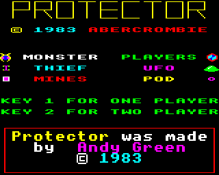 Protector (BBC Micro) screenshot: Title screen