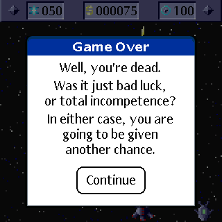 Interlopers (Palm OS) screenshot: Game over