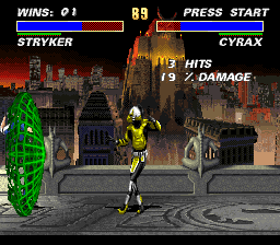 Mortal Kombat 3 (SNES) screenshot: Cyrax catches prey
