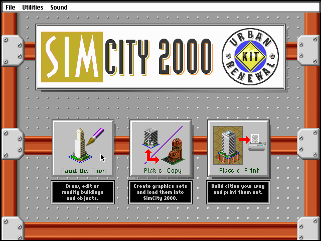 SimCity 2000: Urban Renewal Kit (DOS) screenshot: Main Menu