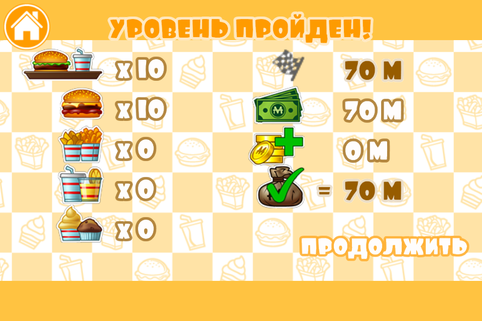 Burger (iPhone) screenshot: Level Completed!