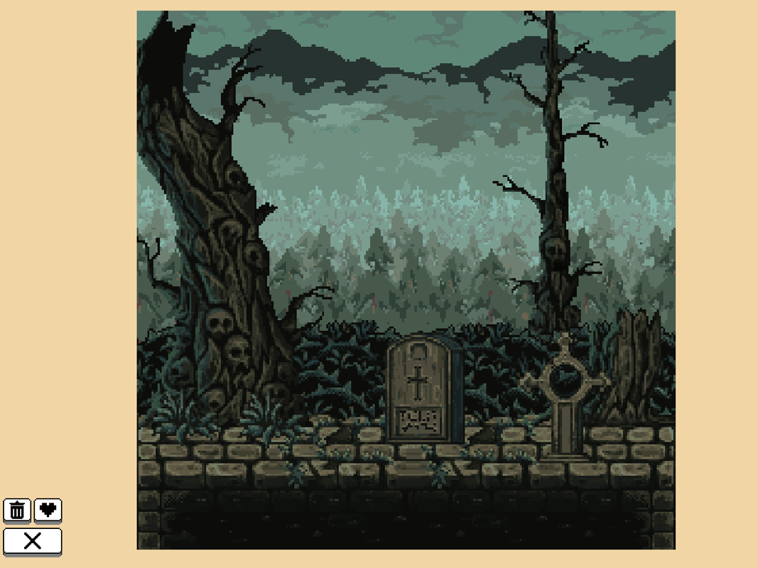 Coloring Pixels: Halloween (Windows) screenshot: "Dark Forest" - the same name was used in the Vistas Pack, but this one is better. The bottom is very cumbersome to paint, later it gets much faster.