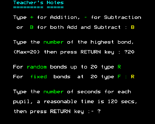 Number Balance (BBC Micro) screenshot: More options