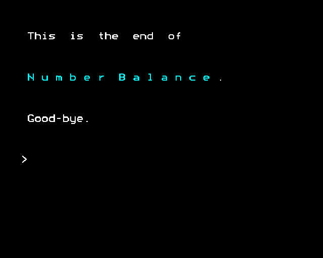 Number Balance (BBC Micro) screenshot: Ending game