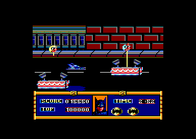 Batman (Amstrad CPC) screenshot: Stage 4: Use the nose of the BatWing to cut the Joker's balloons free