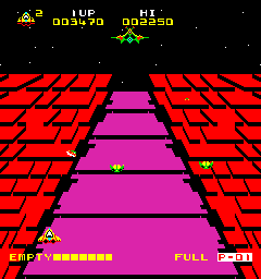 Astro Fantasia (Arcade) screenshot: New enemy types in a new stage of the first wave