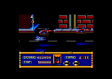 Batman (Amstrad CPC) screenshot: Stage 4: Watch out for helicopters!