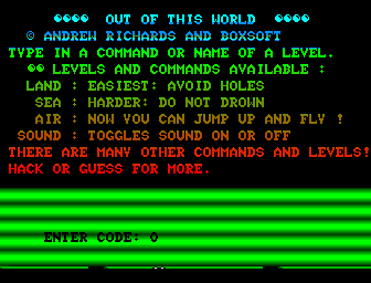 Out of This World (Enterprise) screenshot: Commands screen