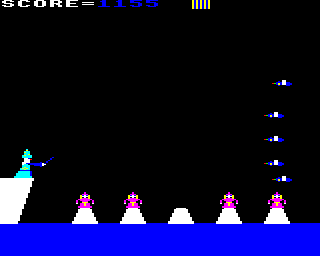 The Wizard (BBC Micro) screenshot: Third wave - now they attack from the side