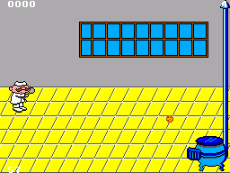 20 em 1 (SEGA Master System) screenshot: Game fifteen: pong with a twist - try to hit the mini-pizza inside the oven.