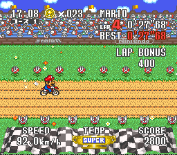 Excitebike: BunBun Mario Battle Stadium (SNES) screenshot: Practice run on the first course in Episode 3