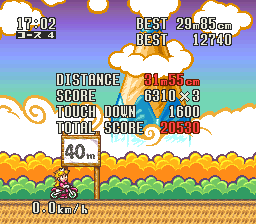 Excitebike: BunBun Mario Battle Stadium (SNES) screenshot: Jump contest results