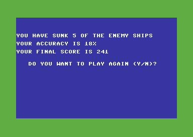 Torpedo Alley (Commodore 64) screenshot: Final stats