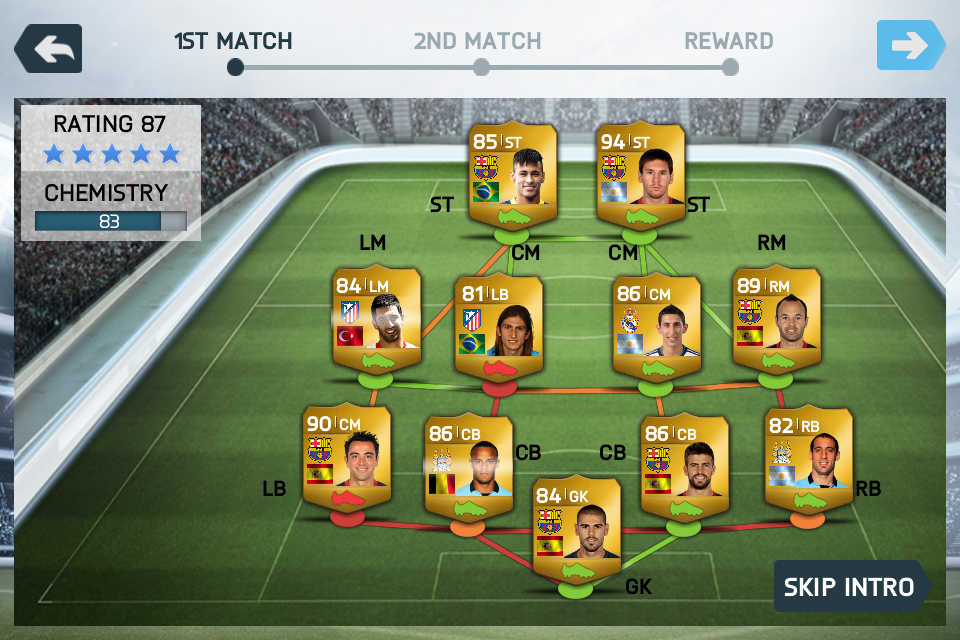 FIFA 14 (iPhone) screenshot: Lineup