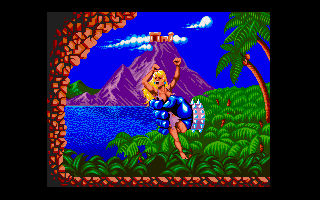 Toki (Amiga) screenshot: Your girlfriend is kidnapped, and you'r turned into a monkey.