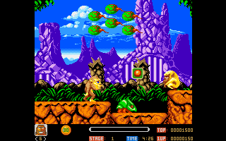 Toki (Amiga) screenshot: This is the first level. Nice and colorful graphics.