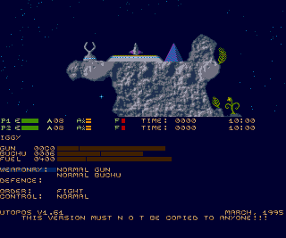 Utopos (Atari ST) screenshot: Settings while docked