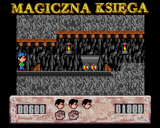 Magiczna Księga (Amiga) screenshot: Need to jump a moving car