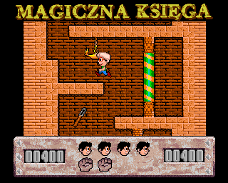 Magiczna Księga (Amiga) screenshot: Jump on the platform