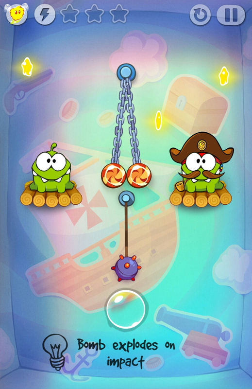 Cut the Rope: Time Travel (Android) screenshot: You get bombs on Pirate ship