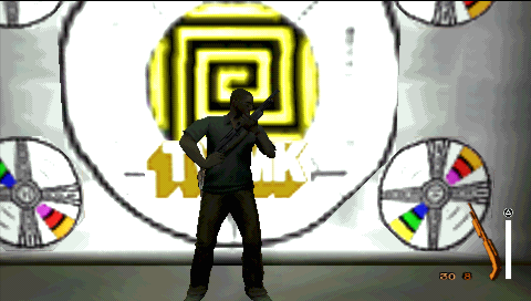 Manhunt 2 (PSP) screenshot: Danny in front of TV-MK logo.