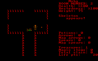 Cavequest (DOS) screenshot: Watch out! A skeleton!