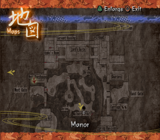 Kuon (PlayStation 2) screenshot: And so does the map. Seriously, this place is confusing.