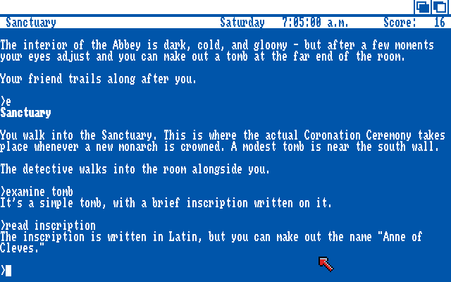 Sherlock: The Riddle of the Crown Jewels (Amiga) screenshot: Inside of Westminster Abbey.