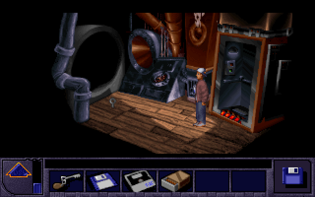 Alien Incident (DOS) screenshot: Contemplating whether to jump down the shaft or not...