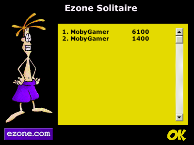 Ezone Solitaire (Browser) screenshot: The high score table