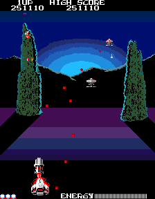 Repulse (Arcade) screenshot: When things appear calm at first, you better be prepared, as enemies can come up with ways to ambush and kill you in sight!