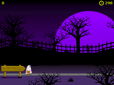 Halloweeeen! (Browser) screenshot: The start of the first level The timer in the top right corner starts at 300