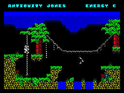 Antiquity Jones (ZX Spectrum) screenshot: Climbing the line