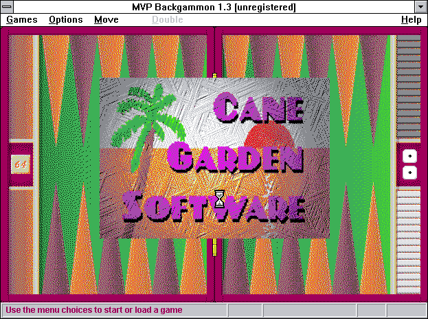 MVP Backgammon (Windows 3.x) screenshot: The load screen After a few seconds the game opens a shareware reminder window
