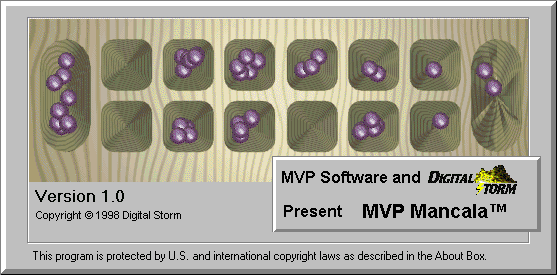 MVP Mancala (Windows) screenshot: The game's first title screen This is followed by a shareware reminder screen